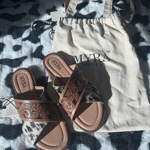 Myra Tooled & Cowhide Sandals